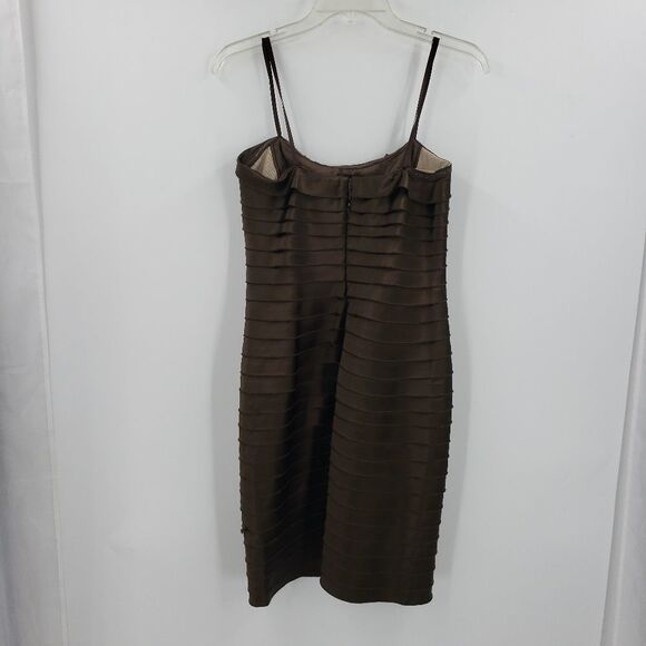 BCBGMAXAZRIA  women's 8 brown satin multi layer spaghetti straps dress - Picture 2 of 9